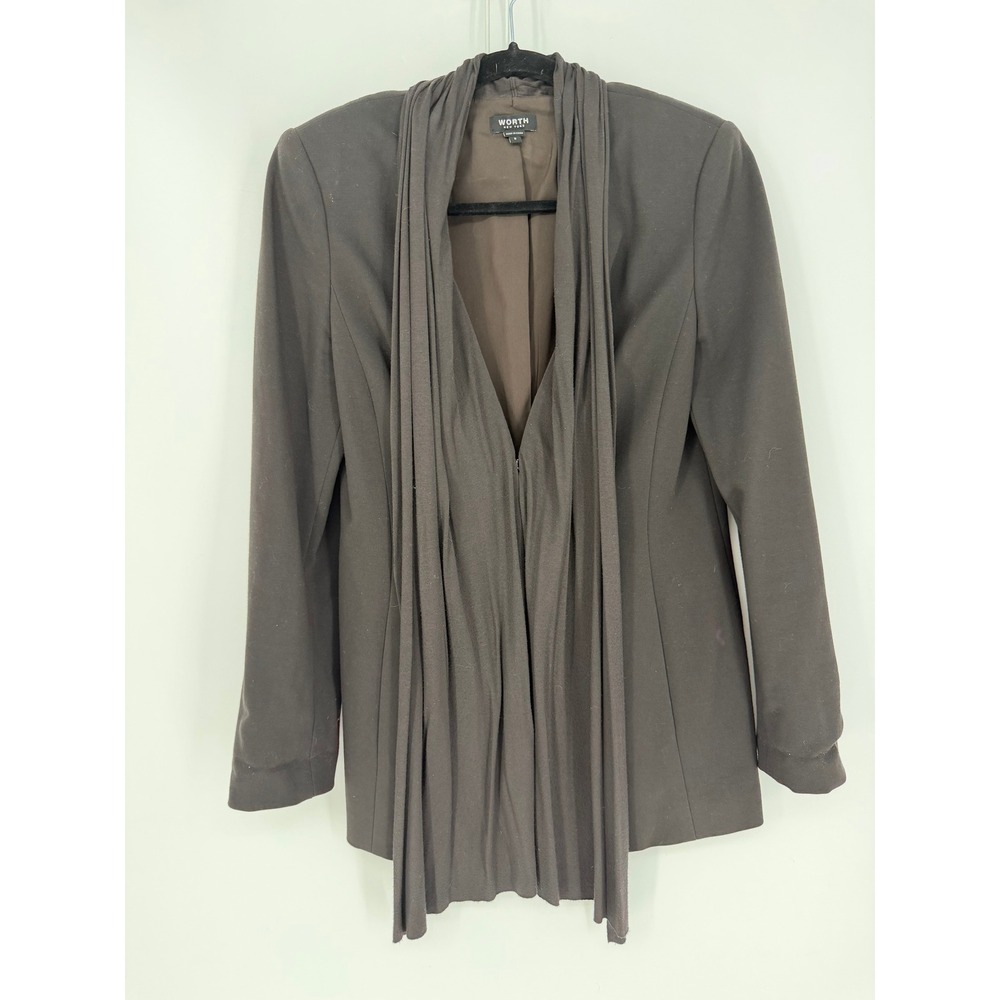 Worth New York Blazer Womens 4 Brown Drape Front Hook Eye Professional Jacket